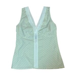 2010s Express Beige Striped Top with Lace Detail, sleeveless, XS